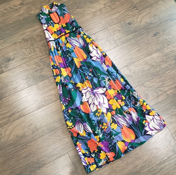 Vintage 1960s Vietnamese Floral Mod Maxi Dress Size 6 - Picture 3 of 9